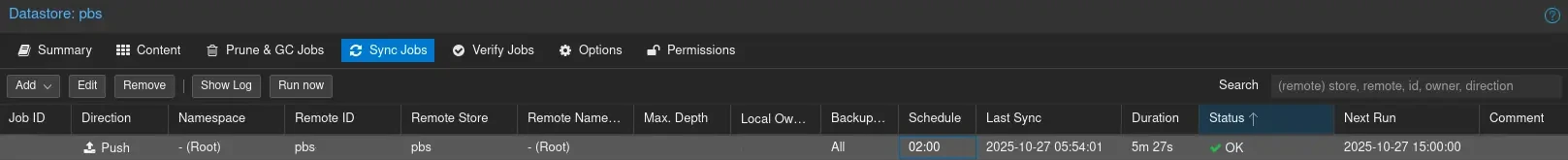 Proxmox Backup Server Sync Job
