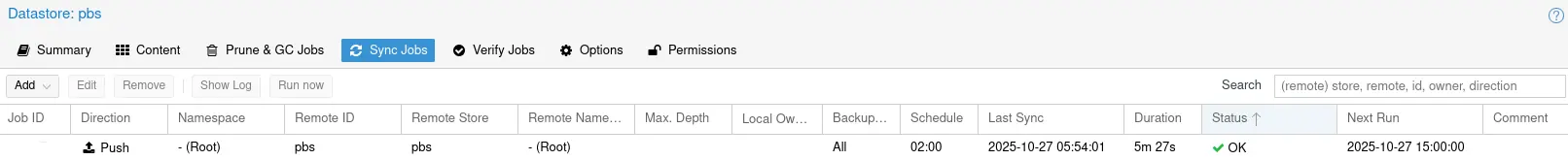 Proxmox Backup Server Sync Job